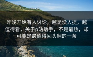 昨晚开始有人讨论，越是没人提，越值得看，关于p站助手，不是最热，却可能是最值得回头翻的一条